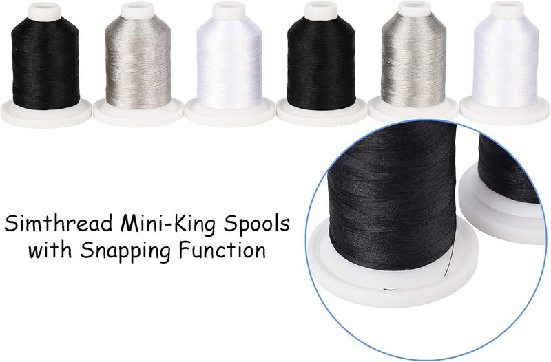simthread Embroidery Machine Thread Kit 800Y 21 Spools Black White and Silver Grey Colors for Professional Embroidery Design - Image 3